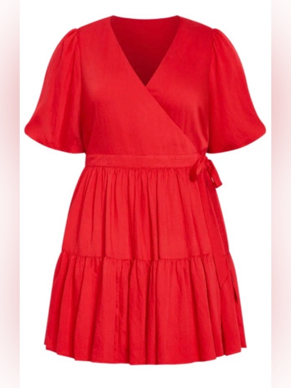 Red Wrap Tiered Mini Dress City Chic size M (18) NWT